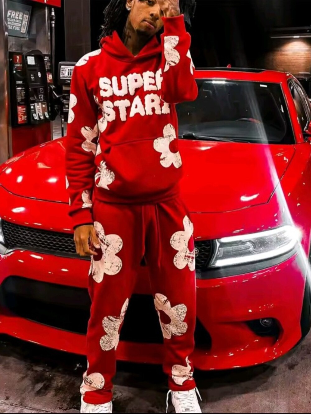 Men's Street Style Printed  Fashionable Sweatshirt And Sweatpants Outfit